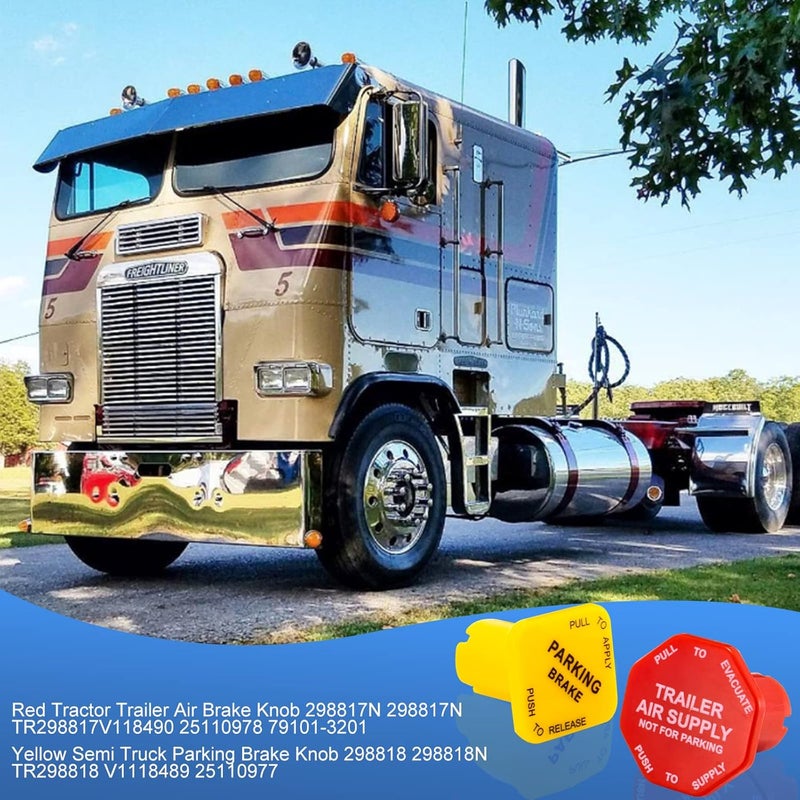 Tigbear Parking and Air Brake Knobs 298818 298817, 298818N Yellow Semi Truck Parking Brake Knobs and 298817N Red Tractor Trailer Air Brake Knob, Replacement for Peterbilt Kenworth Volvo Western Star Truck - Image 3